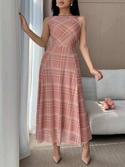 DAZY Women's Elegant Asymmetric Midi Dress, Sleeveless, Summer Wedding Guest Dress