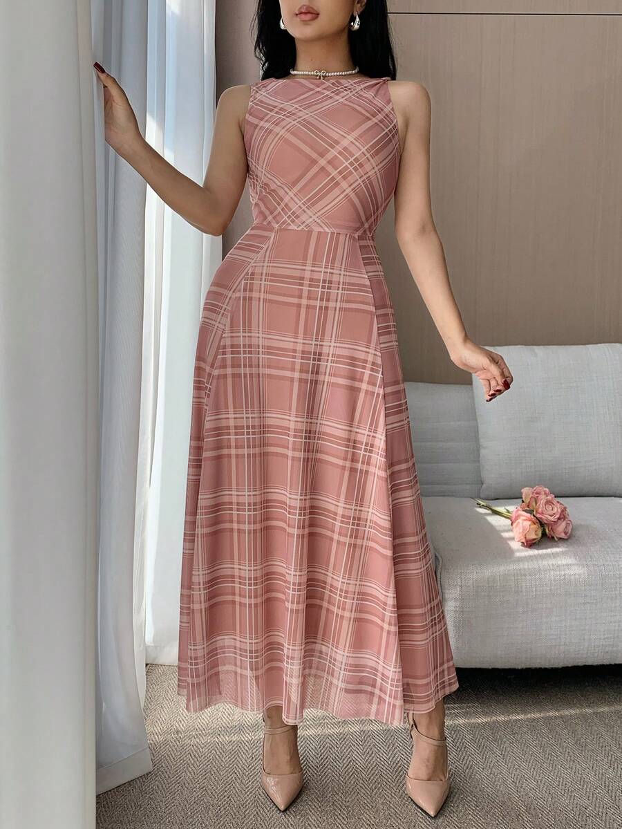 DAZY Women's Elegant Asymmetric Midi Dress, Sleeveless, Summer Wedding Guest Dress - Pink - View 1