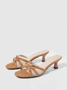 Sleekvia Sandal cao gót quai ngang kiểu mule dành cho nữ, mẫu mới mùa hè. - Màu be - Xem 10