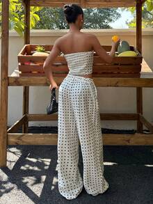 Muchica Women's New Polka Dot Bandeau Top & Long Skirt Set, Spring/Summer - Apricot - View 2