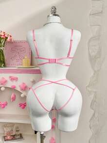 PetitDoll Bộ áo liền quần hở lưng gợi cảm với họa tiết hoa màu hồng - Hồng - Xem 2