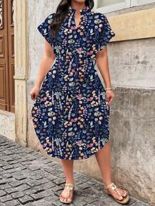 EMERY ROSE Đầm tay ngắn dáng lệch vạt in hoa, cỡ lớn, thích hợp cho mùa hè. - Nhiều màu - Xem 4