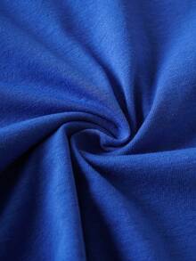 MTV | SHEIN 女童休闲标语图案圆领短袖T恤，夏季 - 藍色 - 查看 6