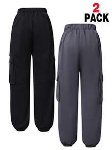 SHEIN Vacaura 2pcs Boys' Casual Versatile Cargo Pants With 3D Pockets, Grey & Black Combo Set - Multicolor - View 5