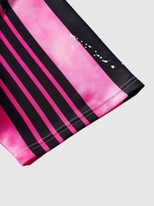 ROMWE MEN Street Life Men's Summer Casual Sports Gradient Digit Print Contrast Striped Side Short Sleeve T-Shirt - Hot Pink - View 5