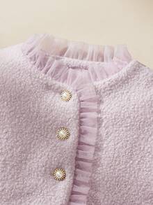 SHEIN Elladie kids 派对礼服，女童公主裙，紫色香氛外套套装，网纱连衣裙，长袖外套，生日派对，婚礼庆典，紫色网纱连衣裙，舞会礼服，优雅派对礼服 - 紫色 - 查看 4