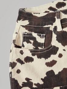 SHEIN MOD Women's All-Over Print Slant Pocket Fitted Fashionable Denim Mini Skirt - Multicolor - View 4