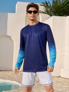 CoralVoy Men's Ombre Rash Guard Long Sleeve Swimwear Men's Rash Guard Men's Pool Outfit Surf Shirt Men Beach Wear For Men Men's Swim Shirt - Blue - View 4