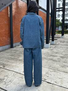 DAZY Teen Girl Casual Everyday Dropped Shoulder Long Sleeve Denim Top And Jeans Set, Autumn - Blue - View 6