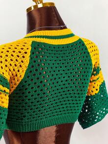 Amplova Women's Numeric Jacquard Hollow Out Short Sleeve Cropped Knit Top And Knitted Blend Mini Skirt Sexy 2-Piece Set - Multicolor - View 8