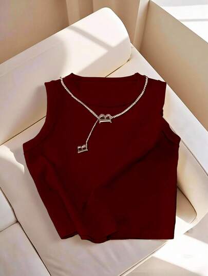 Resyla Women's Burgundy Round Neck Casual Versatile Tank Top
