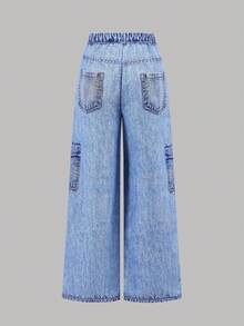 SHEIN 2pcs/Set Tween Girls' Loose Fit Butterfly Print T-Shirt And Denim Print Wide Leg Pants Set, Casual, Fashionable, Versatile, Suitable For Party, Outing, Photoshoot With Sisters, Park, Camping, Vacation, Daily Wear - Pink - View 10