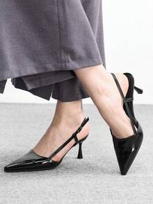 CUCCOO BIZCHIC Women's Fashionable Elegant Burgundy Backless High Heel Pumps - Black - View 3