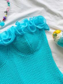 Soleia 度假风夸张荷叶边无肩带女士派对连体裤，适合圣诞节、约会、夜店、波西米亚风、度假、秋季女装，复古风 - 薄荷綠 - 查看 4