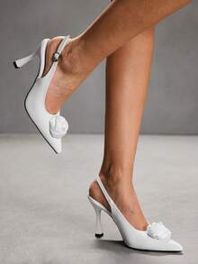 CUCCOO SZL Wine Red Pointed Toe High Heel Pumps With Buckle Decor Patent Leather Valentine's Day - White - View 5