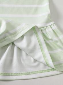 SHEIN Playful Pals Girls' Summer Striped Lapel Sleeveless Dress - Green - View 7