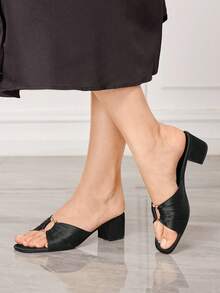Sleekvia Casual Fashion Versatile Simple Chunky Heel Women's High Heel Sandals - Black - View 3