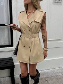 DAZY Women's Casual Sleeveless Jacket, Versatile Design, Suitable For Spring, Summer, Valentine's Day - Khaki - View 5