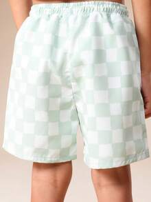 SUMWON 男童夏季棋盘格泳裤，带抽绳腰带和侧袋，沙滩泳裤 - 綠色 - 查看 3