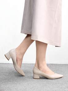 CUCCOO BIZCHIC Women's Apricot Matte Minimalist Classic Pointed Toe Office/Commute Business Chunky Heel Pumps - Apricot - View 3