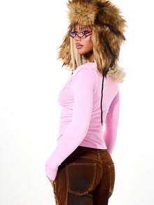 SUMWON WOMEN 露肩侧褶皱长袖贴身连帽衫细节 - 粉色 - 查看 2