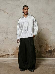 PAVTROS 男士缎面提花宽松长袖衬衫 - 白色 - 查看 5