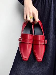 CUCCOO BIZCHIC Women's Buckle Design Casual Fashionable Flat Shoes - Red - View 1