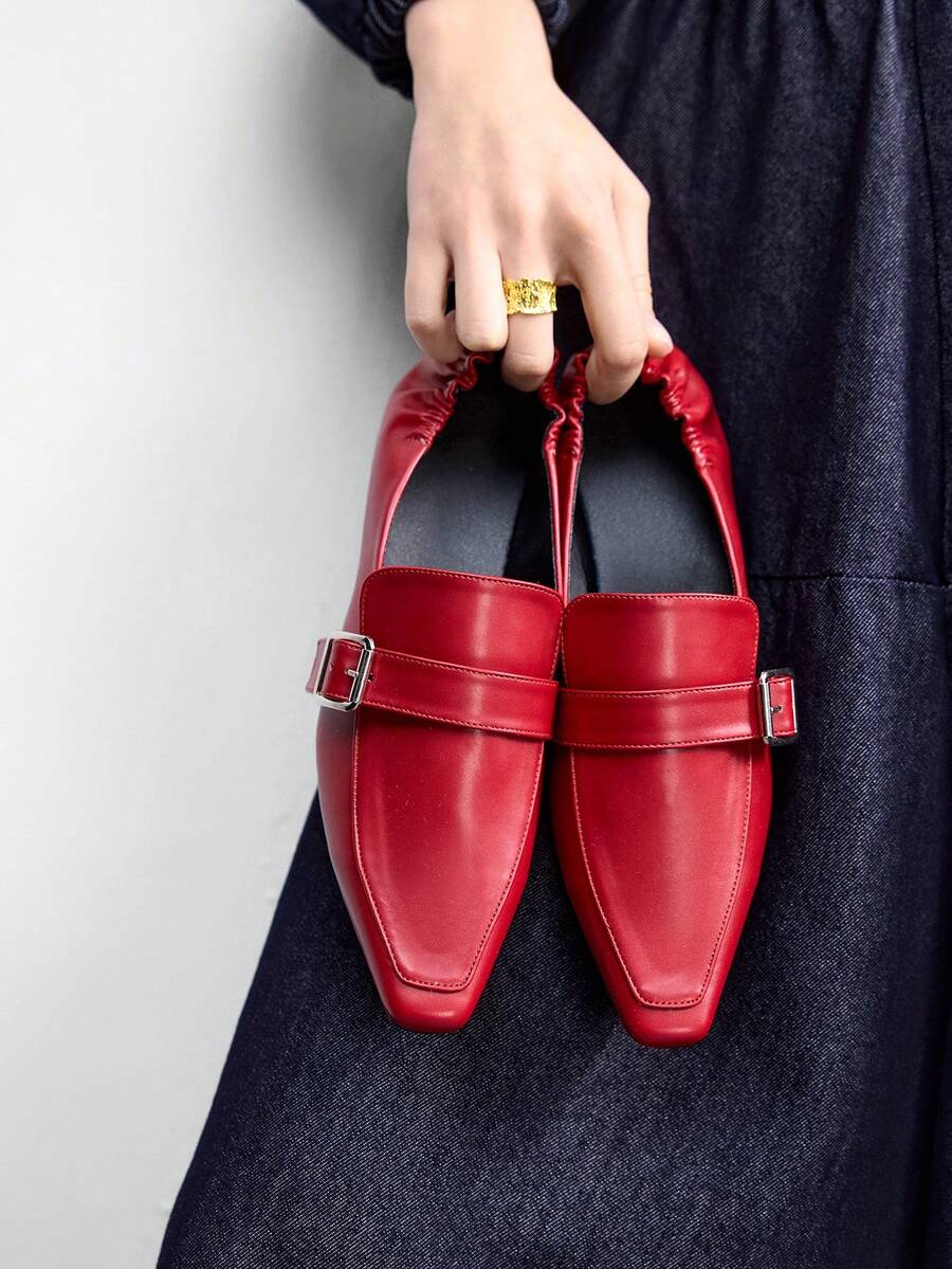 CUCCOO BIZCHIC Women's Buckle Design Casual Fashionable Flat Shoes - Red - View 1