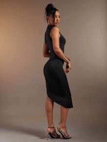 Hauture Black Mock Neck Sleeveless Midi Dress With Gold Trim - Black - View 2