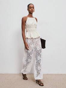 ATUI Studio Elegant Lace Semi-Sheer Women's Long Pants, Summer - White - View 4