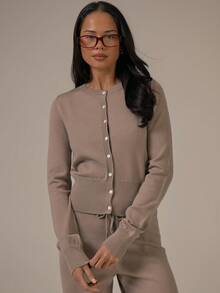 MUSERA Fitted Knit Button Through Cardigan Spring Summer Cute Cosy Cottage Core Spring Dew - Khaki - View 1