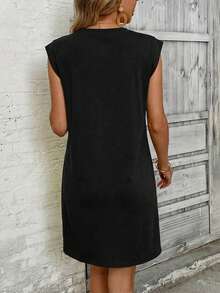 GlowEve Women's Solid Color Lace Patchwork Round Neck Casual Versatile Dress - Black - View 2