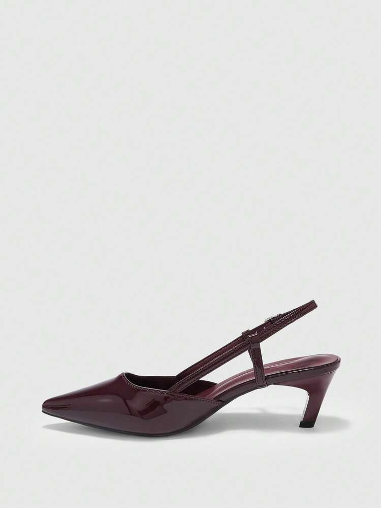 CUCCOO BIZCHIC Women Shoes Spring And Autumn New Pointed Middle Heel Burgundy Back Strap Slingback Women's High Heel Shoes Slingback Shoes Simple Commuting Daily Versatile Work Women's Shoes Spring Shoes