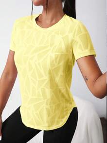 Velisys Velisys Women's Breathable Comfortable Pattern Print Crew Neck Short Sleeve Sports T-Shirt, Summer Gym Shirts - Yellow - View 2
