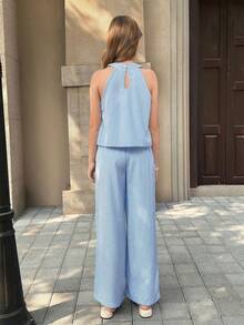 SHEIN 少女条纹吊带上衣和裤子休闲套装，百搭清新，充满活力，适合度假、旅行和户外活动，春夏款。 - 綠色 - 查看 2