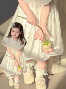 DAZY Baby Girls Summer New Lace Trim Princess Tulle Dress Backless Party Wear - White - View 2