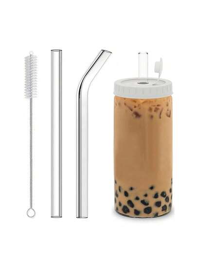 4 pièces Set de pailles en verre pour bubble tea, comprenant 1 brosse de nettoyage, pour bubble tea, smoothie, milkshake, cuisine, cadeau de Noël