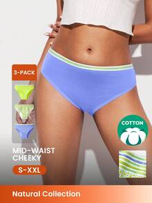 LUVLETTE 3-Pack Soft Cotton Mid-Waist Cheeky Women Underwear Panty Set - Multicolor - View 1