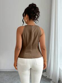 Elenzga Áo tank top mùa hè cỡ lớn, kiểu dáng thường ngày, chất liệu vải, có nơ trang trí - Màu nâu Sô-cô-la - Xem 2