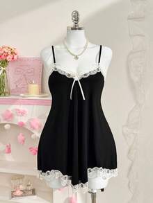 PetitDoll Lace Patchwork Black Sexy Slip Dress For Women - Black - View 1