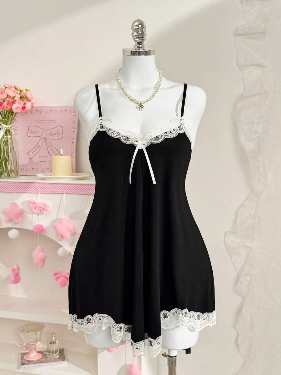 PetitDoll Lace Patchwork Black Sexy Slip Dress For Women - Black - View 1