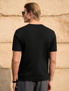 Manfinity CityGents Men's Solid Color Knitted Short Sleeve Top - Black - View 4