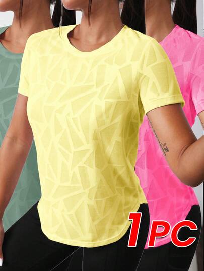 Gameset SHEIN Sport Women's Breathable Comfortable Pattern Print Crew Neck Short Sleeve Sports T-Shirt, Summer Gym Shirts