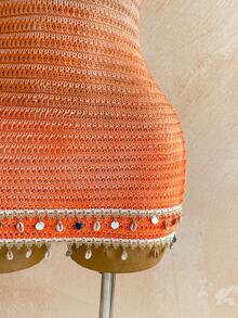 Soleia Women's Summer Vacation Ombre Shell Decor Halter Knit Dress - Multicolor - View 7