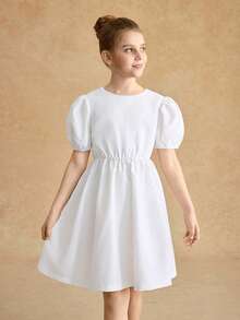 少女优雅奢华派对/生日公主裙，度假休闲，婚礼季白色连衣裙 - 白色 - 查看 2