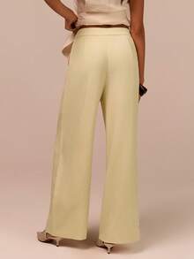 COSMINA Elegant Pleated Office/Casual Wear Yellow Pants - Yellow - View 2
