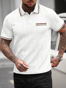 Manfinity CasualCool Men's Striped Short Sleeve Casual Commuter Polo Shirt - White - View 6