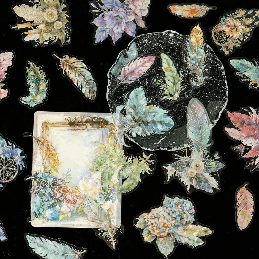 30 Pcs Vintage Flower & Leaf Stickers - Waterproof PET With Gold Foil, For Kids Journal & Kpop Photocard Deco - Multicolor - View 1