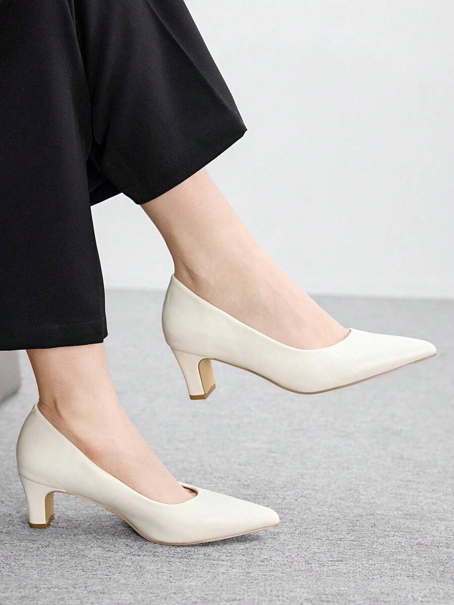 CUCCOO BIZCHIC 女士白色高跟尖头套脚鞋，职业通勤新款 - 白色 - 查看 1