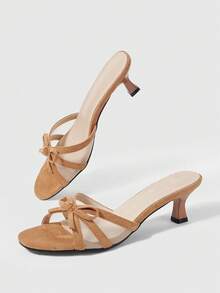 Sleekvia Sandal cao gót quai ngang kiểu mule dành cho nữ, mẫu mới mùa hè. - Màu be - Xem 2